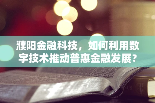 濮阳金融科技，如何利用数字技术推动普惠金融发展？
